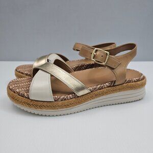 Vionic Mar Sandal Women 10 WIDE Tan Metallic Gold Leather Platform Espadrille